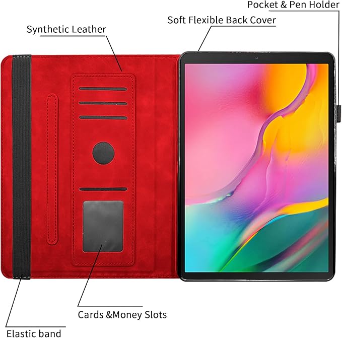 Rotating Case for Samsung Galaxy Tab A 10.1 2019 Model SM-T510/T515,360° Rotating Multi-Angle Viewing Stand Cover PU Leather Business Folio Protective Cases, Red