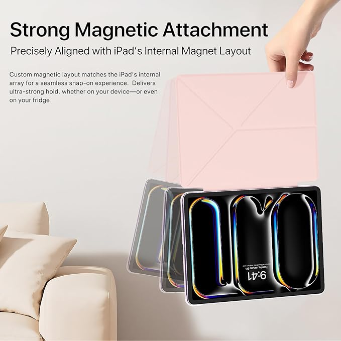 for iPad Pro 11 Inch Case M4 2024, Slim Full Edge Protective with Foldable Cover and Hidden Pencil Holder Magnetic Case (Pastel Pink, iPad pro 11 inch)