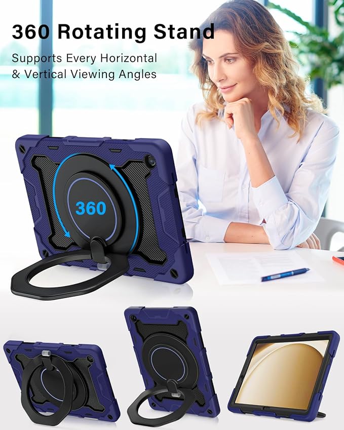 ROISKIN Case for Galaxy Tab A9 Plus 5G/ A9+ 11 Inch with HD Screen Protector & Shoulder Strap,Heavy Duty Military Case for Samsung Galaxy A9 Plus SM-X210/X216/X218 - Rotating Stand for Kids