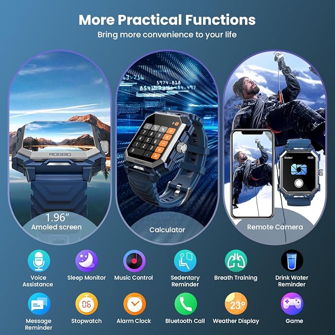 Indestructible Military Smart Watch for Men (Answer/Dial Call) 100 Days Battery Tactical 10ATM Waterproof Smartwatch for Android Phones Fitness Tracker with Blood Pressure Heart Rate SpO2