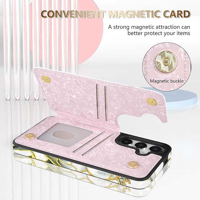 NNH Compatible with Samsung Galaxy S25 Plus Wallet Case with RFID Blocking Card Slots Folio Flip PU Leather Kickstand Double Magnetic Clasp Design Cover for Galaxy S25+(6.7 inch-Magnolia Flowers)