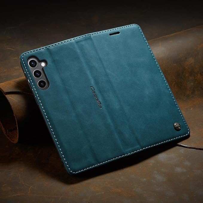 for Samsung Galaxy S24 Case, Flip Wallet Leather Case with Card Holder Magnetic Closure Shockproof Kickstand Protective Phone Cases Cover for Galaxy S24 5G 6.2 Inch,Blue-Green