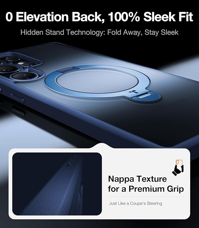 TORRAS 360° Spin Magnetic Stand for Samsung Galaxy S25 Ultra Case, Fit for Magsafe, Mil-STD Slim Protective S25 Ultra Case with Kickstand Rotatable, Aesthetic for Women Men, Ostand Spin, Navy Blue