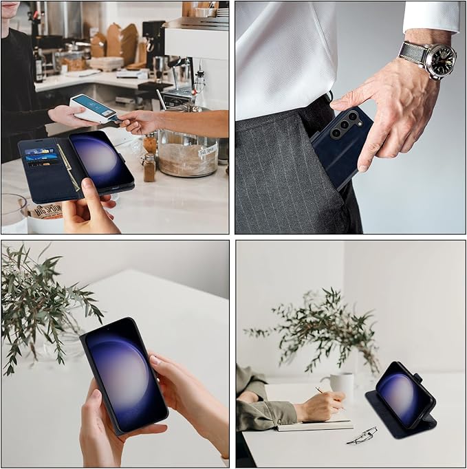 MONASAY Wallet Case Compatible for Galaxy S23+Plus 5G,[RFID Blocking] Flip Folio Leather Cell Phone Cover with Credit Card Holder，6.6 inch, Blue