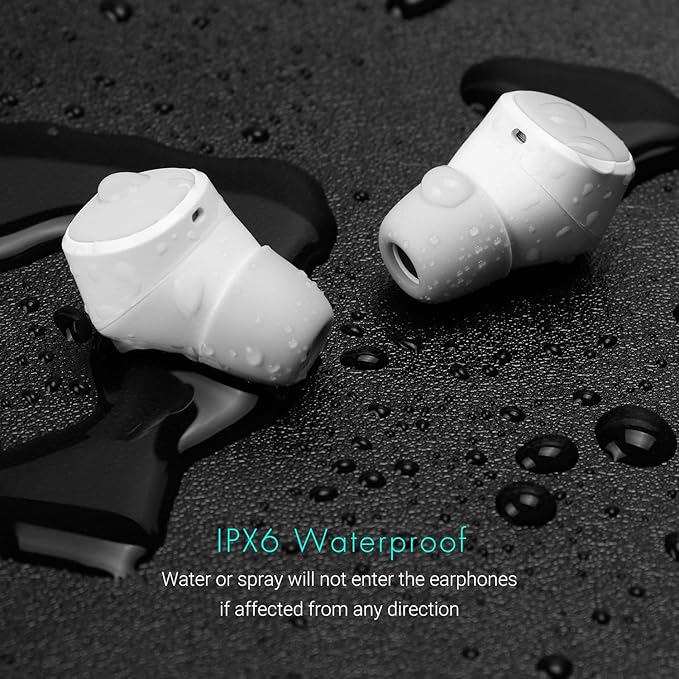 August True Wireless Earbuds EP800 - Bluetooth 5.0 Headphones with Wireless Charging Case IPX6 Waterproof / 25H Playback/Built-in Microphone/DSP Noise Reduction/Stereo Sound Earphones White