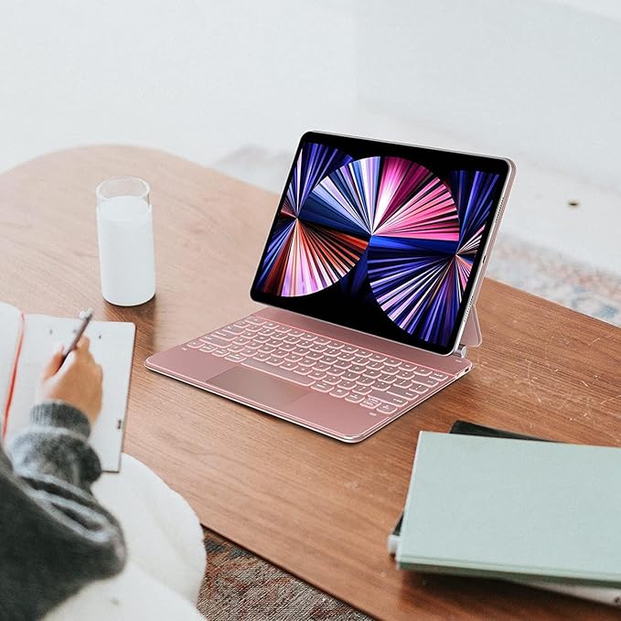 typecase Keyboard Case for iPad Air 13(M3 2025 / M2 2024) and iPad Pro 12.9 (6th, 5th, 4th, 3rd Gen),Magic Keyboard, Easy-Set Magnetic Stand,Multi-Touch Trackpad, 11 Colors Backlight,Rose Gold