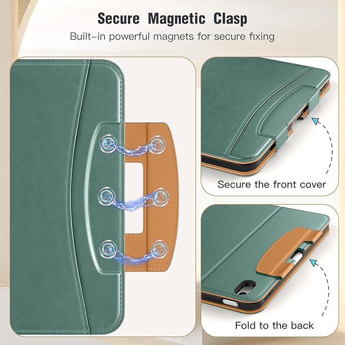 MoKo for iPad (A16) 11th Generation Case 11 inch 2025, iPad 10th Generation Case 10.9" 2022 with Pencil Holder & Pocket, Premium Leather Folio Stand Cover, Multiple Viewing Angles, Green