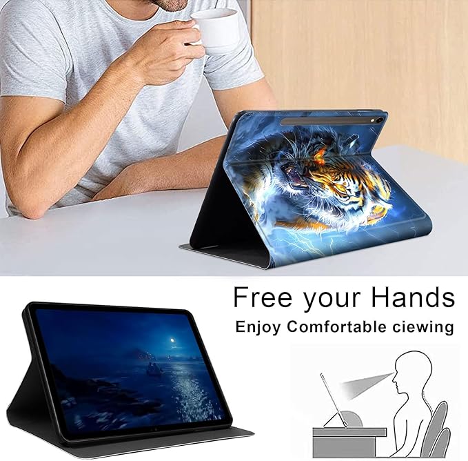 Case for Samsung Galaxy Tab S10 FE/ S9 FE 5G 10.9 Inch/Tab S9 11 Inch, Slim PU Leather Stand Cover with Auto Wake/Sleep, Multi-Angle Viewing & Shockproof, Fierce Tiger