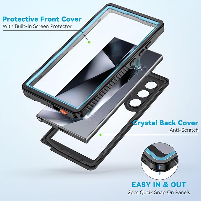 Lanhiem for Samsung Galaxy S24 Ultra Case, IP68 Waterproof Dustproof, Built-in Screen Protector, Rugged Full Body Shockproof Protective Cover for Galaxy S24 Ultra 5G 6.8 Inch, Light Blue