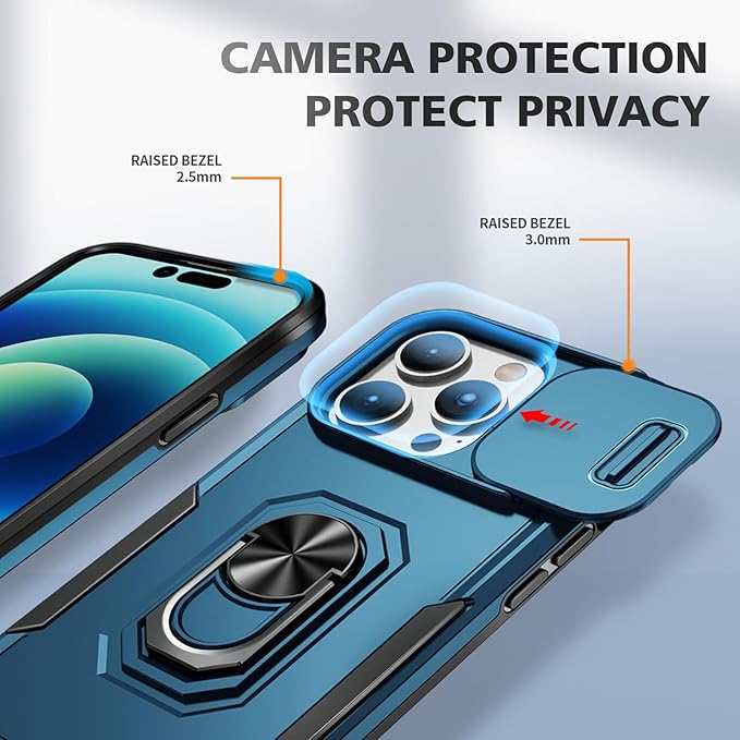 Phone Case for iPhone 14 Pro Max Case iPhone 14 Pro Max Phone Case with Kickstand Ring Holder, with Camera Cover, with Magnetic Car Mount Function, for iPhone 14 Pro Max - Blue