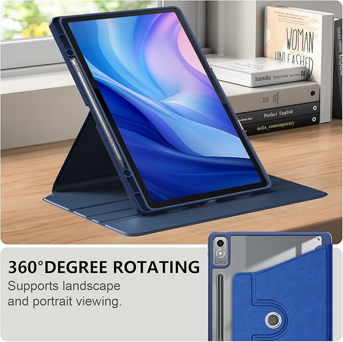 Case for Lenovo Tab P12 12.7 Inch 2023 Tablet,360° Rotating Transparent Back Shell Protective Case with Auto Wake/Sleep Function,Dark Blue