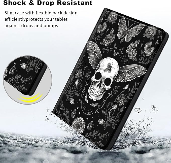Slim Case for Samsung Galaxy Tab S10 FE / S9 FE 5G 10.9" & Tab S9 11", PU Leather Protective Cover, Multi-Angle Stand, Auto Sleep/Wake, Plants and Skulls