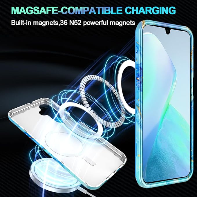Casetego for Galaxy A16 5G Case,Compatible with MagSafe,[Military Grade Drop Test] Full Body Protection Slim Shockproof Rugged Marble Women Case for Samsung Galaxy A16 5G 6.7 inch,Light Blue