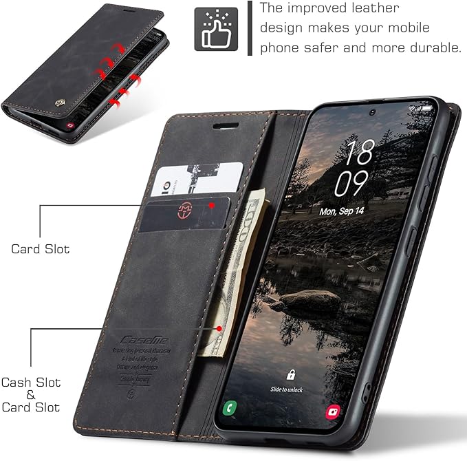 for Samsung Galaxy S25 Case, Flip Wallet Leather Case with Card Holder Magnetic Closure Shockproof Kickstand Protective Phone Cases Cover for Galaxy S25, Black