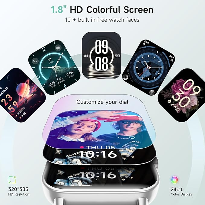 Gydom Smart Watch for Men Women, Alexa Built-in, 1.8" Smartwatch with Heart Rate/SpO2/Sleep Monitor, IP68 Waterproof Fitness Tracker, Bluetooth Call (Answer/Make) for Android iPhone, 105+ Sport Mode