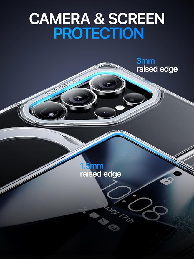 QTlier Phone case for Galaxy S25 Ultra- 360 Rotatable Magnetic Ring Stand, Military-Grade Protection, Raised Camera Frame Clear