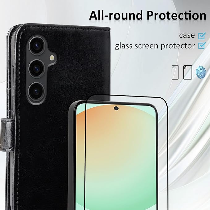 MONASAY Wallet Case Fit for Samsung Galaxy S24 FE 6.1 inch 5G,[RFID Blocking] Flip Folio Leather Cell Phone Cover with Credit Card Holder, Black