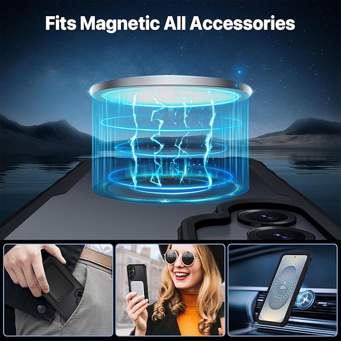 CENHUFO Magnetic Privacy for Samsung Galaxy S25 Plus Case, Full Body Phone Case with Built-in 9H Tempered Glass Privacy Screen Protector and Camera Lens Cover, Shockproof Protective Bumper - Black