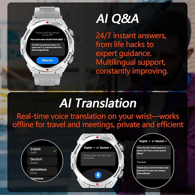 Military Smart Watch for Men With AI Q&A (Answer/Make Call/SMS Reply), 1.52" HD Smartwatch for Android Phones/iPhone, 100+ Sport Mode Fitness Tracker with HR, SpO2, Sleep Monitor, IP68 Waterproof