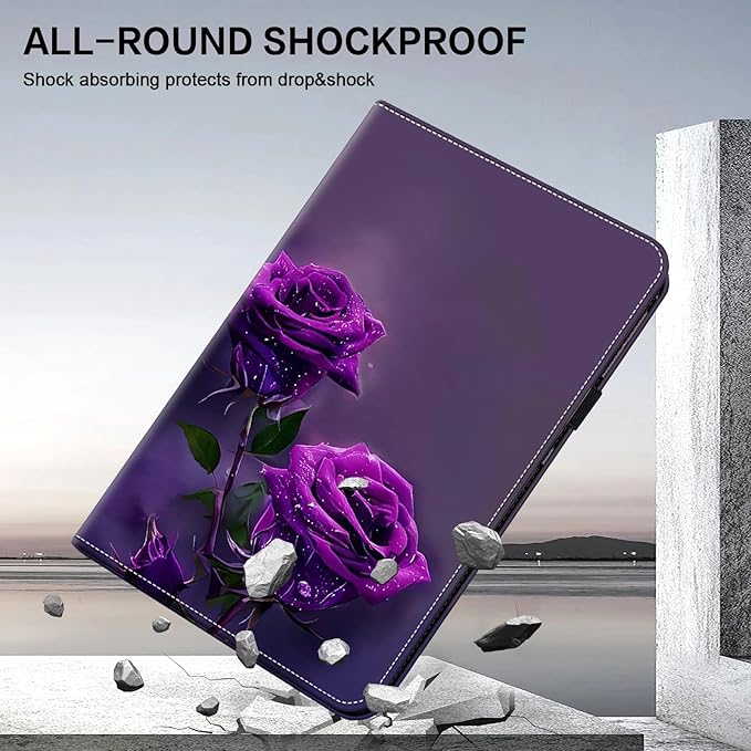 ALILANG Case for Samsung Galaxy Tab A9 Plus 11 Inch Case 2023 with Stylus, Shockproof Folding Stand Cover for Samsung Tab A9+ (SM-X210/X216/X218) Tablet Cases -Purple Rose