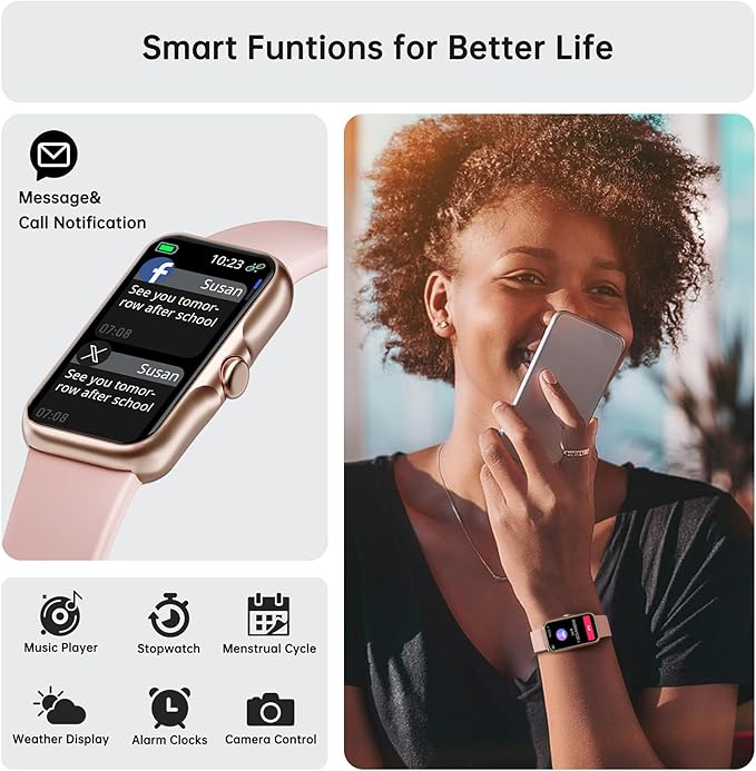 Health Fitness Tracker, Smart Watch with 24/7 Heart Rate and Blood Oxygen, Sleep Tracker with IP68 Waterproof, Activity Tracker Pedometer Step Counter for Women Men (Deep Pink)