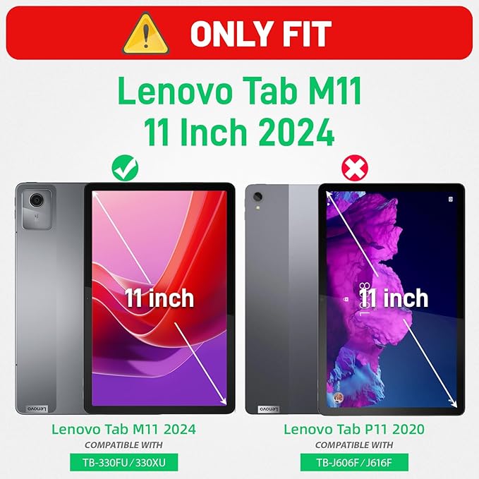 HXCASEAC Case for Lenovo Tab M11/K11 LTE 11’’ with Screen Protector/Pen Holder/Rotating Hand Strap/Stand, Protective M11 Tablet Case (TB-330FU/TB-330XU) Cover 2024, Rose