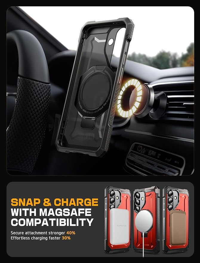 SUPCASE for Samsung Galaxy S25 Case with Stand (Unicorn Beetle Grip), [Compatible with MagSafe] [Military-Grade Drop Protection] Heavy Duty Shockproof Magnetic Phone Case for Galaxy S25 6.2", Ruddy