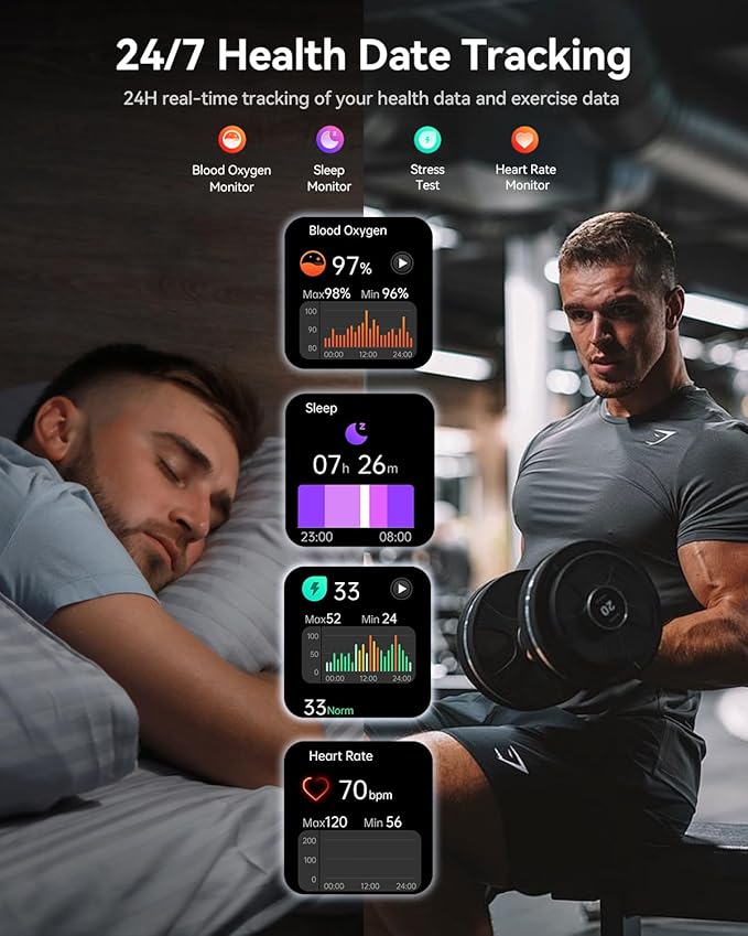 Smart Watch (Answer/Make Call), 2.1" Curved AMOLED Screen Smartwatch for Men Women, 100+ Sport Modes Fitness Tracker, Heart Rate Sleep SpO2 Monitor, IP68 Activity Trackers, Android and iOS Compatible