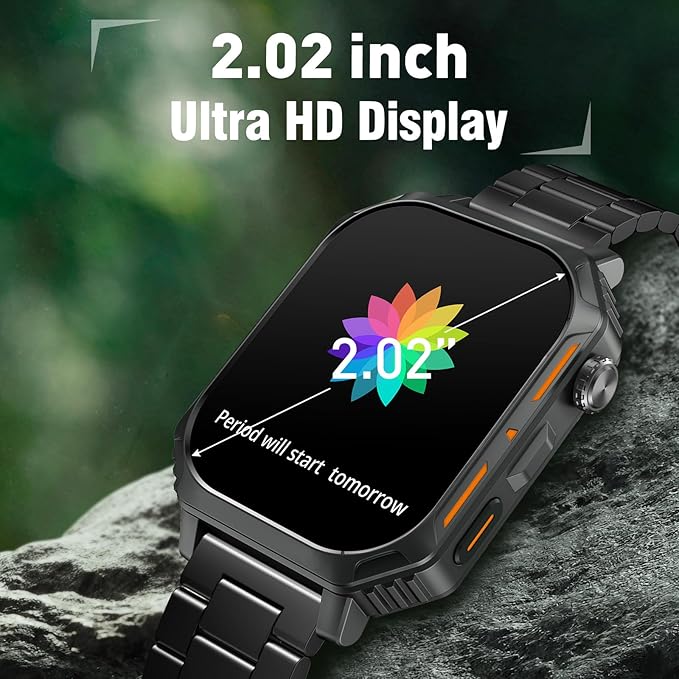 Smart Watch,2.02" Fitness Watch(Answer/Make Call),Heart Rate Sleep Blood Oxygen Monitor,5ATM Waterproof,100+ Sports Modes Activity Trackers for Compatible with Android iOS(Steel Watch Band)