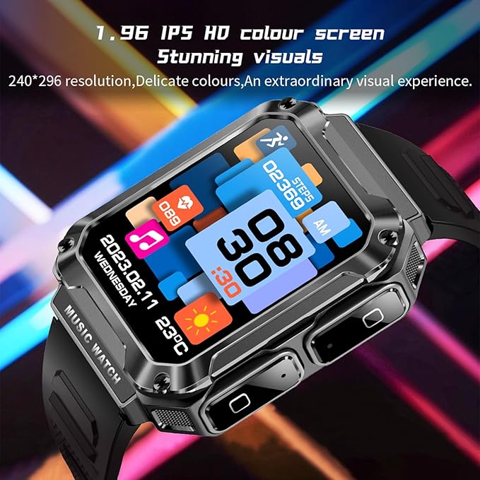 Smart Watch (Answer/Make Calls) for Women Men, Smartwatch with Headphones,110+ Sports Activity Trackers,1.96" HD Fitness Watch with Heart Rate Monitor Sleep Monitor, for iOS Android (Black)