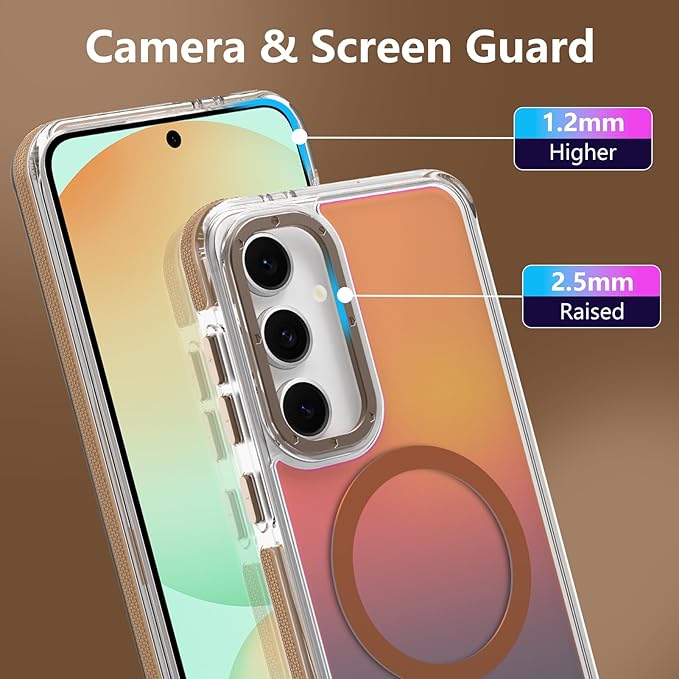 MOWIME Magnetic Case for Samsung Galaxy S24 FE [Compatible with Magsafe] [Cute Fashion Fluorescent Design] [1 Screen Protector] Slim Translucent Matte Case for Galaxy S24 FE 6.7", Desert