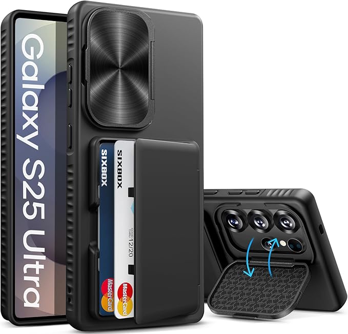 for Samsung Galaxy S25 Ultra Case Wallet, Built-in Stand & Card Holder & Camera Cover, Full Body Protective Rugged Multifunctional Wallet Kickstand Phone Cover Case for S25 Ultra 2025, Black