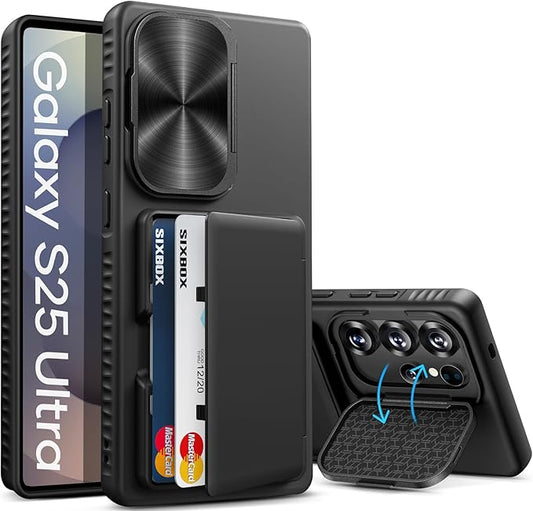 for Samsung Galaxy S25 Ultra Case Wallet, Built-in Stand & Card Holder & Camera Cover, Full Body Protective Rugged Multifunctional Wallet Kickstand Phone Cover Case for S25 Ultra 2025, Black