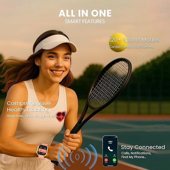 Fila Smart Watch with Bluetooth Calls, 1.83" Screen Fitness Tracker for Men Women, IP67 Waterproof, 120+ Workout Modes, 24/7 Heart Rate/Sleep Tracking, iOS Android Compatible - SW70 (Rose Gold)