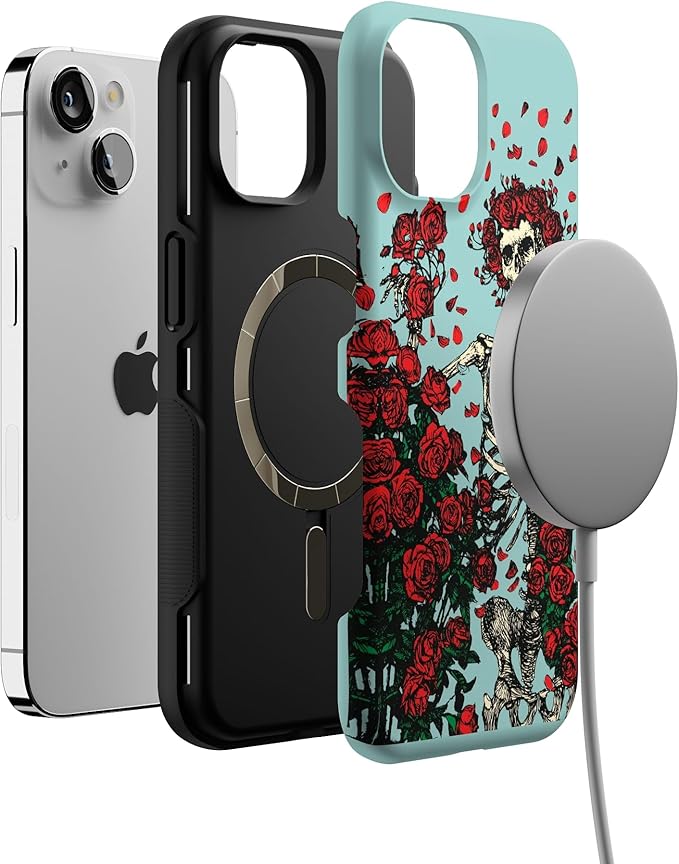 Casely iPhone 14 Case | Forever Grateful | Grateful Dead Skeleton Floral | Compatible with MagSafe | Bold Protective Design