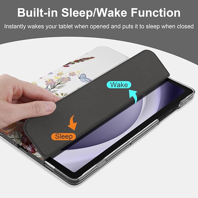 DONGKE Case for Samsung Galaxy Tab A9+/A9 Plus 11 inch 2024 2023 (SM-X210/X216/X218), Slim Stand Hard PC Translucent Back Shell Smart Cover, Auto Wake/Sleep - Floral Illustration