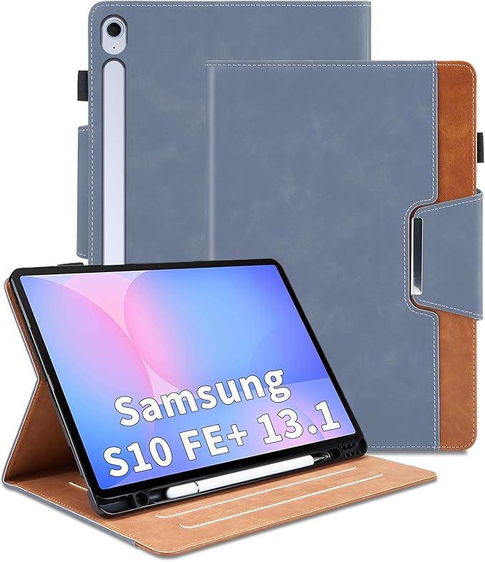 Case for Samsung Galaxy Tab S10 FE Plus 13.1 Inch 2025 Model(SM-X620/X626B) - Multi-Angle Viewing Stand Cover with Pocket and Magnetic Clasp, PU Leather Business Folio Protective Case, Gray