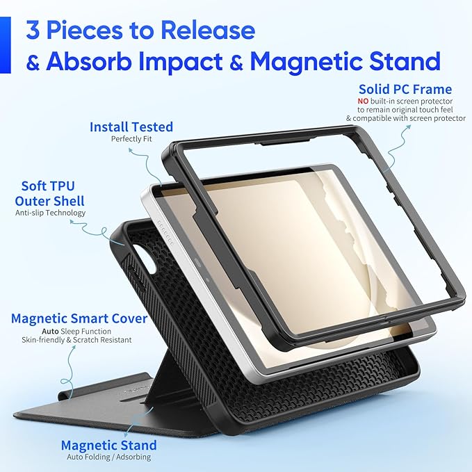 SEYMAC stock Case for Samsung Galaxy Tab A9 8.7'', Case with Magnetic Multi-Angles Stand, Card Slot for Galaxy Tab A9 8.7'' SM-X110/X115/X117, (Black)