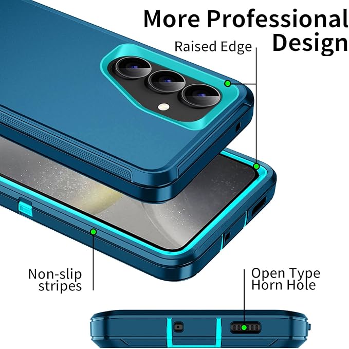 for Galaxy S24 FE 5g Case,Shockproof Dropproof Dustproof 3-Layer Full Body Protection Rugged Heavy Duty High Impact Hard Cover Case for Galaxy S24 FE 6.7 inch,Turquoise