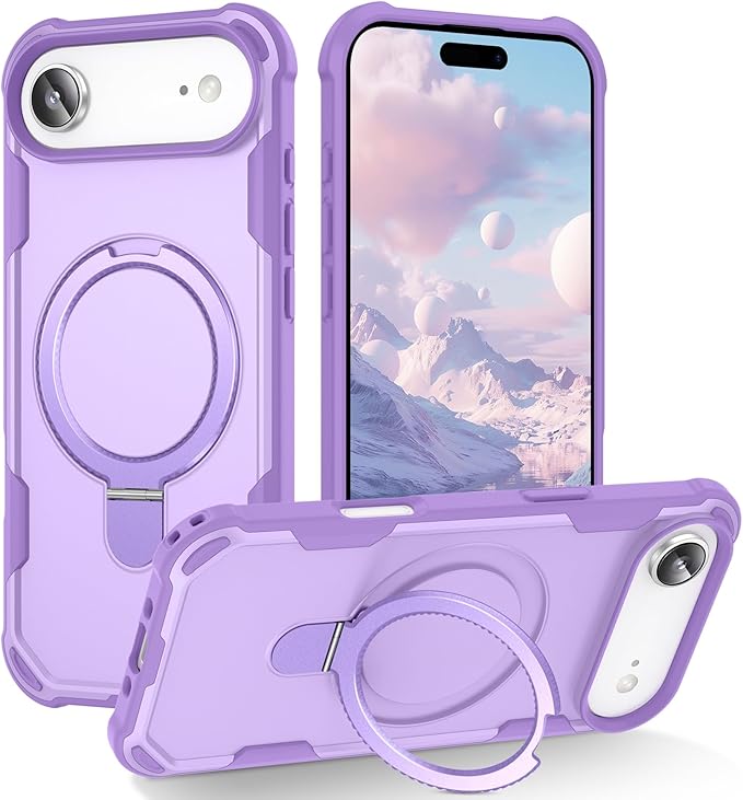 Compatible with iPhone 17 Air Case with Invisible Magnetic Ring Stand [Compatible with Magnetic] [Military Drop Protection] Shockproof Slim Hard Back Soft Edge Case 6.6 Inch, Purple