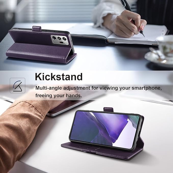 Wallet Flip Case for Samsung Galaxy Note 20 Ultra - [RFID Blocking] Luxury PU Leather Card Holder Magnetic Phone Cover with Kickstand,Shockproof Protective Case,Purple