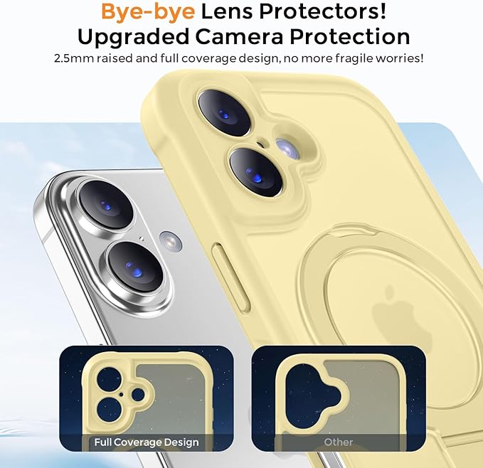 MOCCA Compatible with iPhone 17 Case with Magnetic Invisible Stand [Full Camera Protection] [Compatible with Magsafe] Military Drop Shockproof Translucent Matte Phone Case Cover 6.3",Creamy Yellow