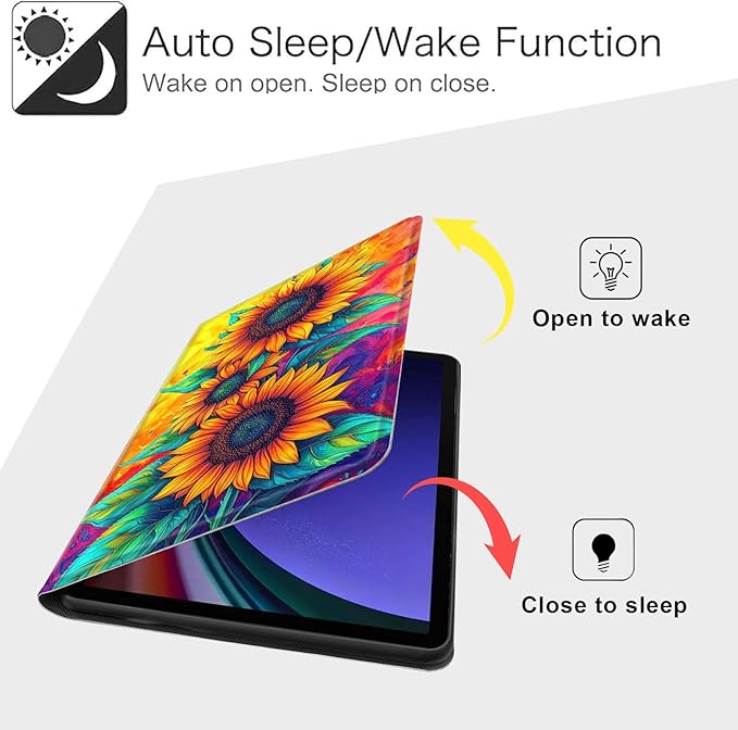 Case for Samsung Galaxy Tab S10 FE/ S9 FE 5G 10.9 Inch/Tab S9 11 Inch, Slim PU Leather Stand Cover with Auto Wake/Sleep, Multi-Angle Viewing & Shockproof, Three Sunflowers