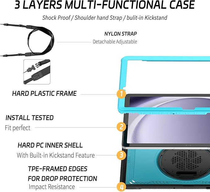 ZenRich Case for Samsung Galaxy Tab A9 Plus / A9+ 5G 11" 2023 (SM-X210/X216/X218),Heavy Duty Shockproof Protective Case with 360 Rotating Kickstand Hand & Shoulder Belt for Galaxy Tab A9 Plus 11 inch