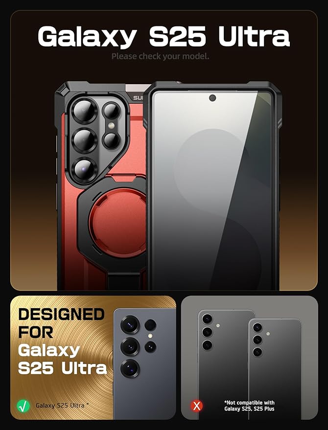 SUPCASE for Samsung Galaxy S25 Ultra Case with Stand (Unicorn Beetle Grip), [S Pen Friendly] [Compatible with MagSafe] [Military-Grade Protection] Magnetic Phone Case for S25 Ultra 6.9 Inch, Ruddy