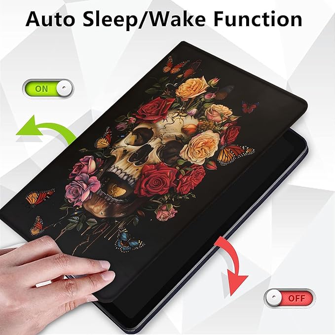 Case for Samsung Galaxy Tab A9+ 11 Inch 2023 Release (SM-X210/X216/X218), Adjustable Stand Auto Wake/Sleep Smart Case for Galaxy Tab A9 Plus Tablet - Butterflies, Roses and Skull