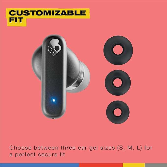Skullcandy Smokin’ Buds Wireless Earbuds, Bluetooth Headphones, Noise Isolating Fit, Up to 20 Hours Battery, IPX4 Sweat and Water Resistant, Microphone for iPhone Android - Flame