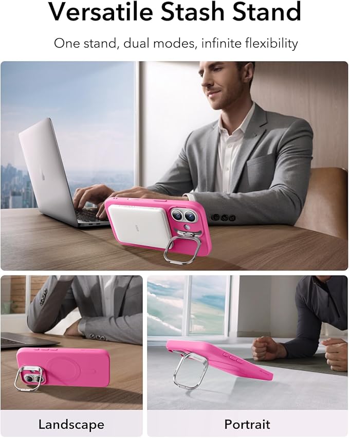 ESR Silicone Case for iPhone 17, Built-in Camera Stash Stand Compatible with MagSafe, Military-Grade Drop Protection Magnetic Phone Case for iPhone 17, Cloud Series, Rosy Pink