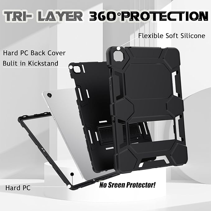 Case for Samsung Galaxy Tab A9 Plus 11 Inch (2024), Heavy Duty Rugged Shockproof 3-Layers Protective Case with Kickstand for Tab A9+ (SM-X210/X216/X218), Black