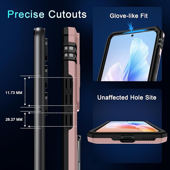 DEERLAMN Case for Samsung Galaxy S24+ Plus with Slide Camera Cover+Screen Protector (1 Pack), Rotated Ring Kickstand Military Grade Shockproof Protective Cover-Rose Gold